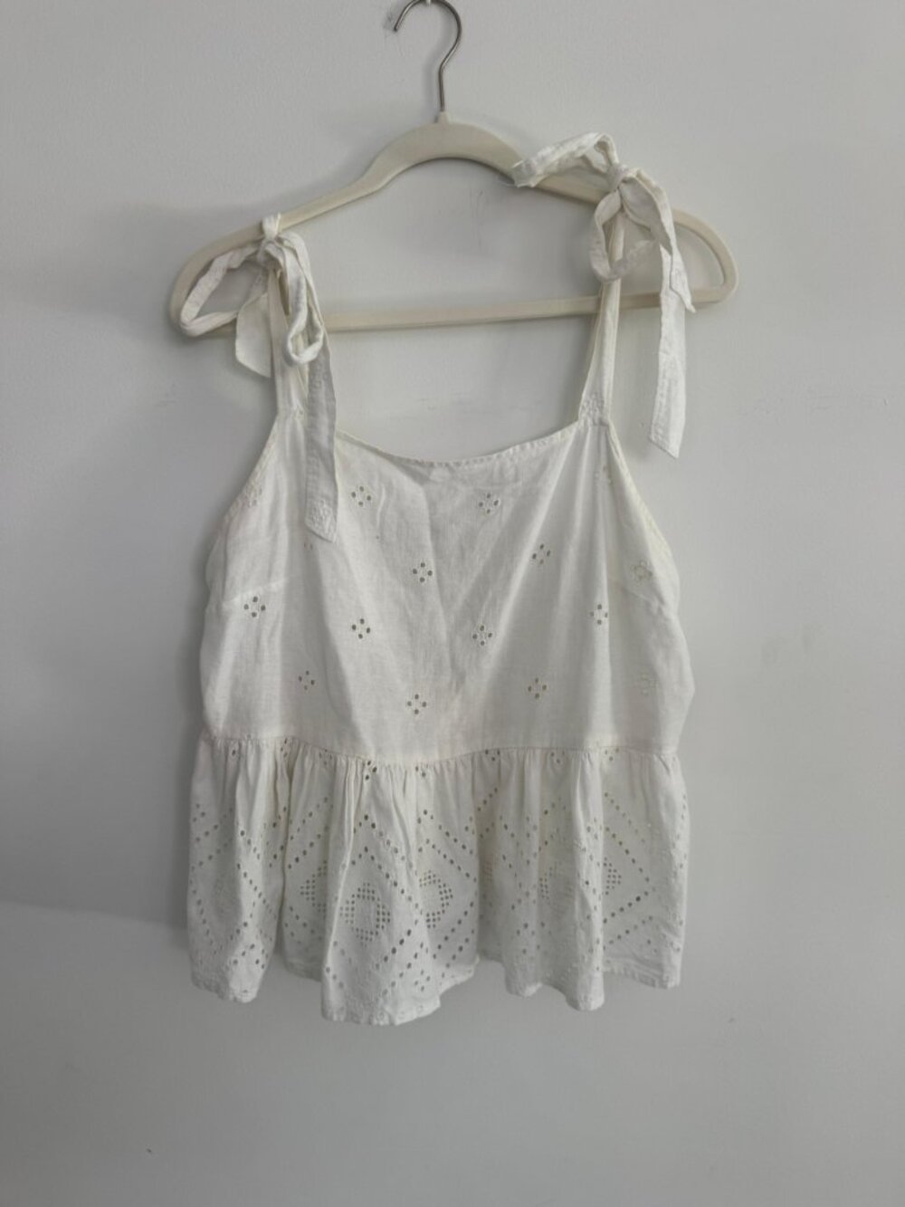 Madewell White Eyelet Peplum Cami Tie Shoulders Size L